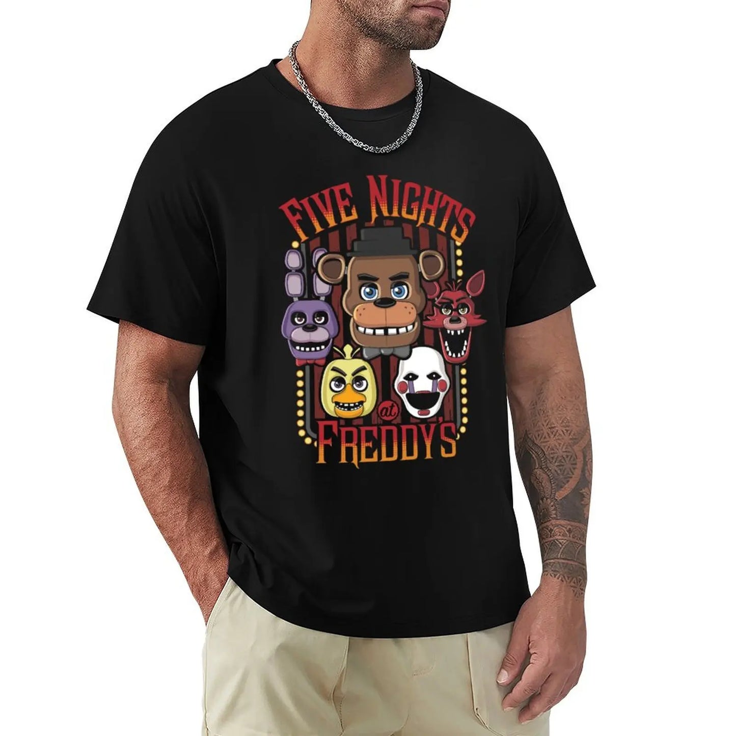 Five Nights At Freddy_s Pizzeria Multi-Character T-Shirt Anime t-shirt shirts graphic tees men clothing