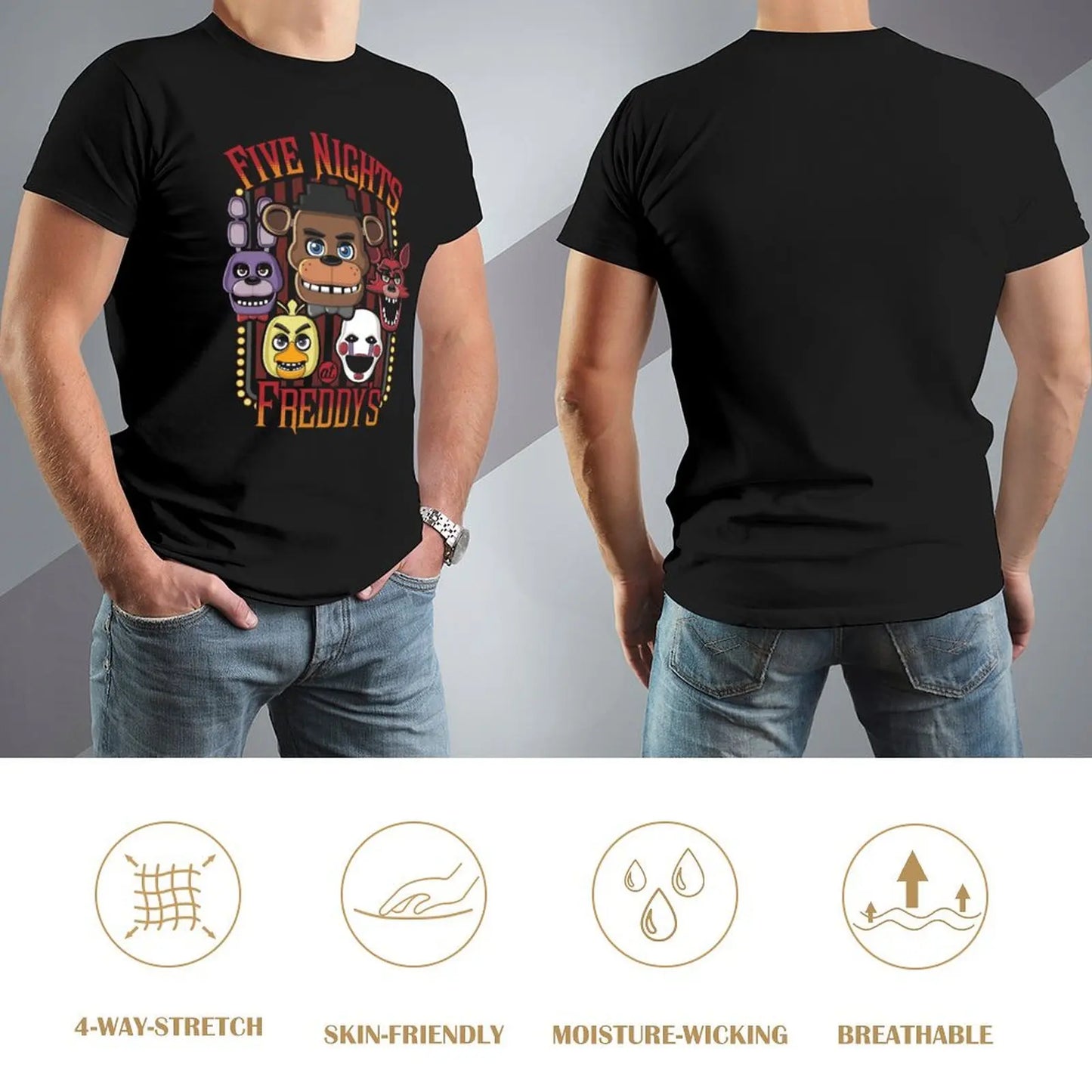 Five Nights At Freddy_s Pizzeria Multi-Character T-Shirt Anime t-shirt shirts graphic tees men clothing