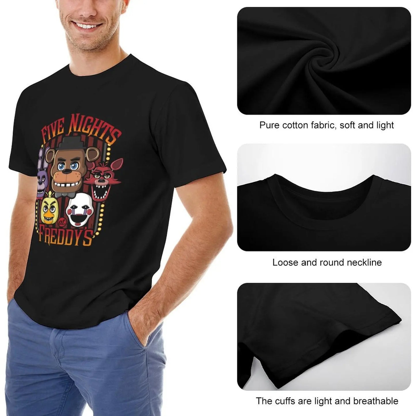 Five Nights At Freddy_s Pizzeria Multi-Character T-Shirt Anime t-shirt shirts graphic tees men clothing