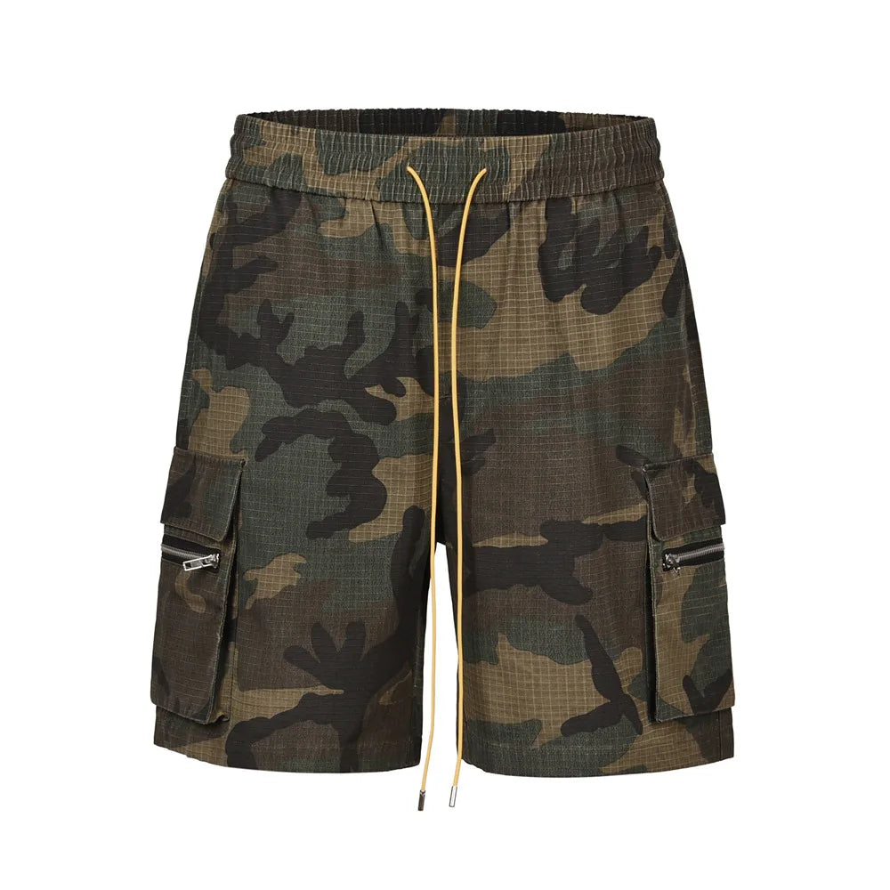 Frog Drift Fashion Vintage Street Cargo Camouflage Techwear Sweatpants Washable Casual Drawstring Pants Shorts For Men Women