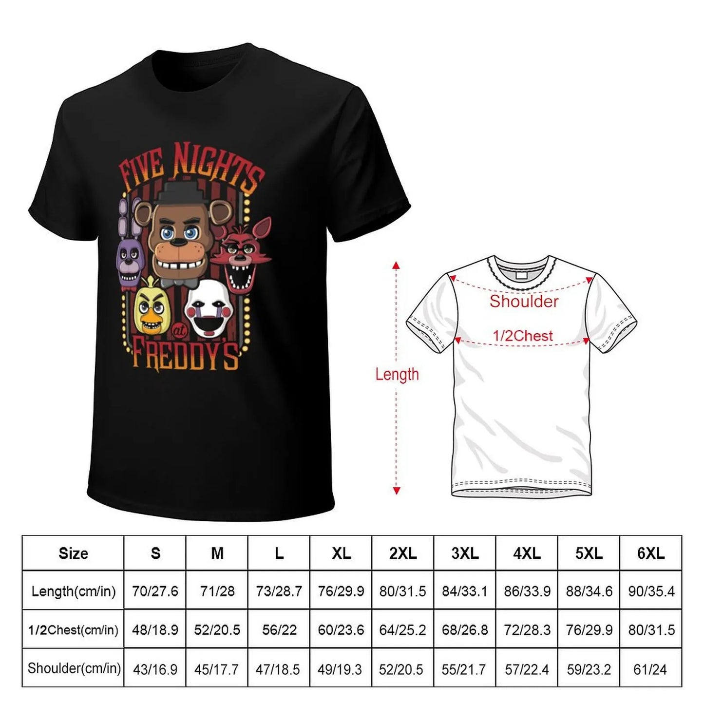 Five Nights At Freddy_s Pizzeria Multi-Character T-Shirt Anime t-shirt shirts graphic tees men clothing